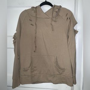 Chelsea deboer tan ripped distressed sweatshirt/hoodie ‎ size XS